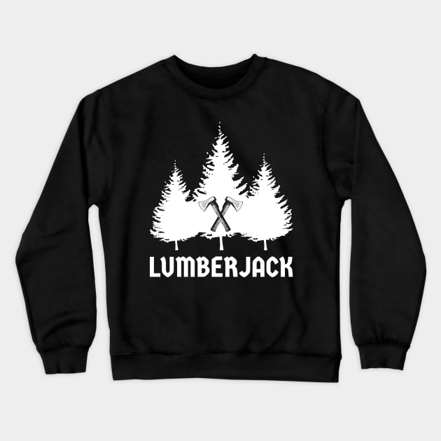 Lumberjack White Pine Trees Crossed Axes Crewneck Sweatshirt by HighBrowDesigns